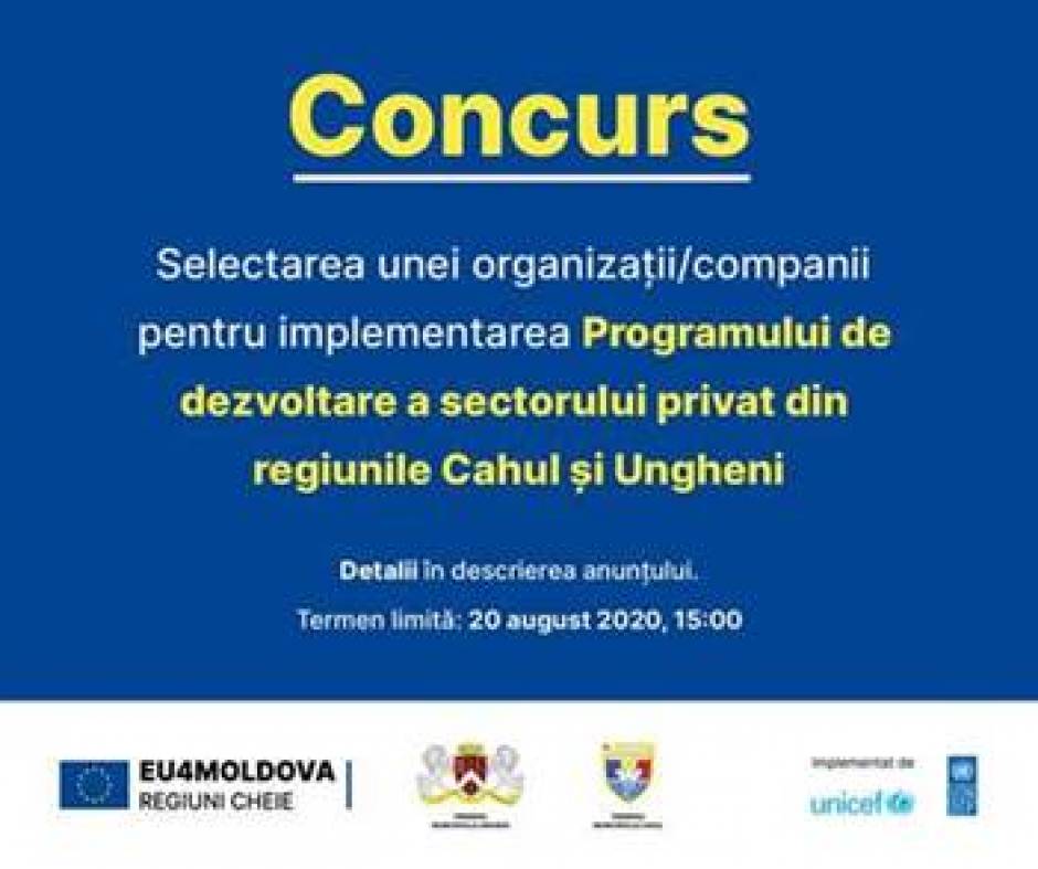 Programul „EU4Moldova: Regiuni-cheie” solicită serviciile unei organizații/companii pentru implementarea unui program destinat dezvoltării sectorului privat din regiunile Cahul și Ungheni.