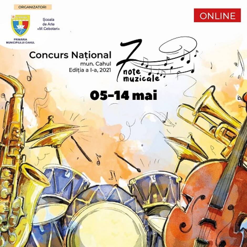 Dragi copii, interpreți talentați lansăm prima ediție a Concursului Național de muzică instrumenală ”7 note muzicale”, care va avea loc în intervalul 5-14 Mai, 2021 ONLINE.