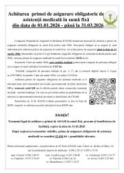 Termene și condiții pentru plata asigurării medicale (AOAM) în perioada 01.01.2026 – 31.03.2026