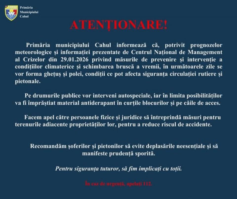 ATENȚIONARE METEO: Cod de ghețuș și polei în municipiul Cahul