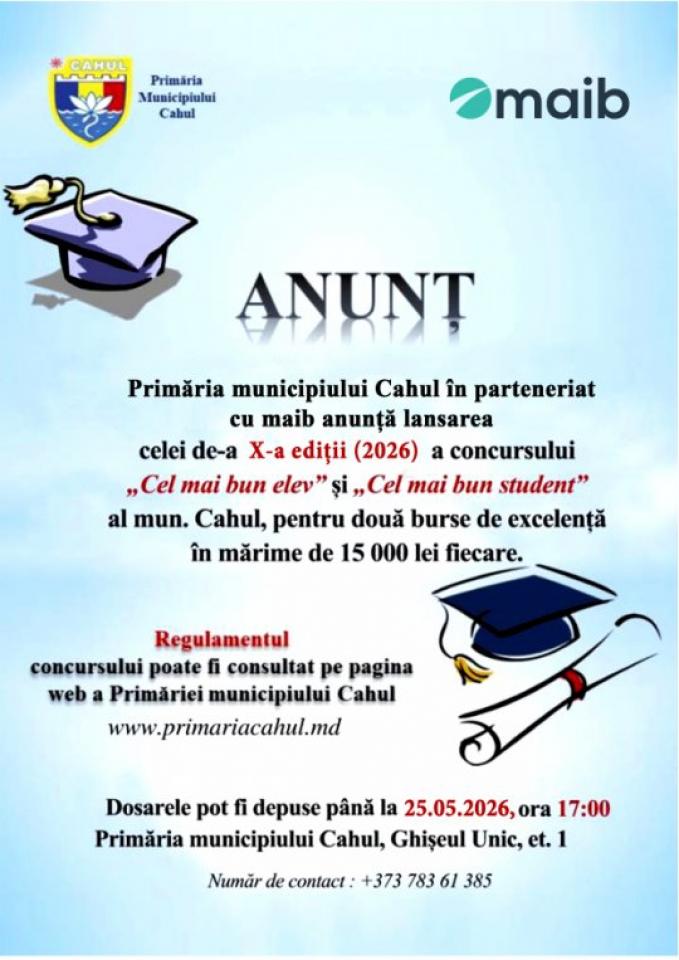 Ediția a X-a a Concursului „Cel mai bun elev” și „Cel mai bun student” 2026 – lansarea înscrierilor