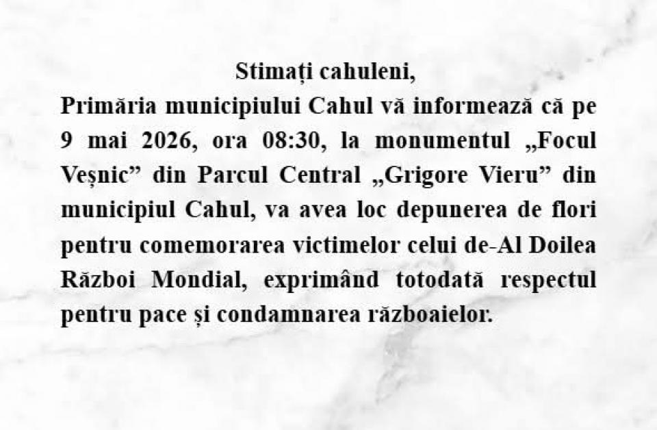Cahulul onorează memoria victimelor celui de-Al Doilea Război Mondial
