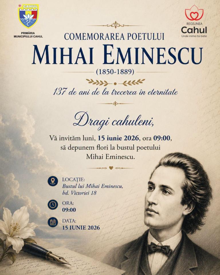 In memoriam Mihai Eminescu: Primăria municipiului Cahul invită comunitatea la depuneri de flori