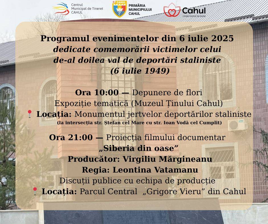 Programul evenimentelor dedicate comemorarii victimelor celui de-al doilea val de deportari staliniste.