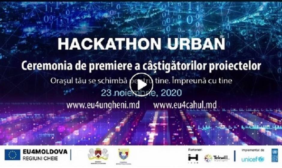 Ceremonia de premiere pentru câștigătorii proiectelor Hackathon Urban Cahul și Ungheni.