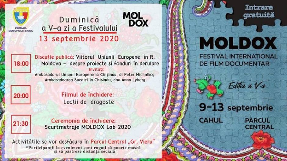 Vă invităm la ceremonia de închidere a Festivalului Internațional de Film Documentar MOLDOX, ediția a V-a.