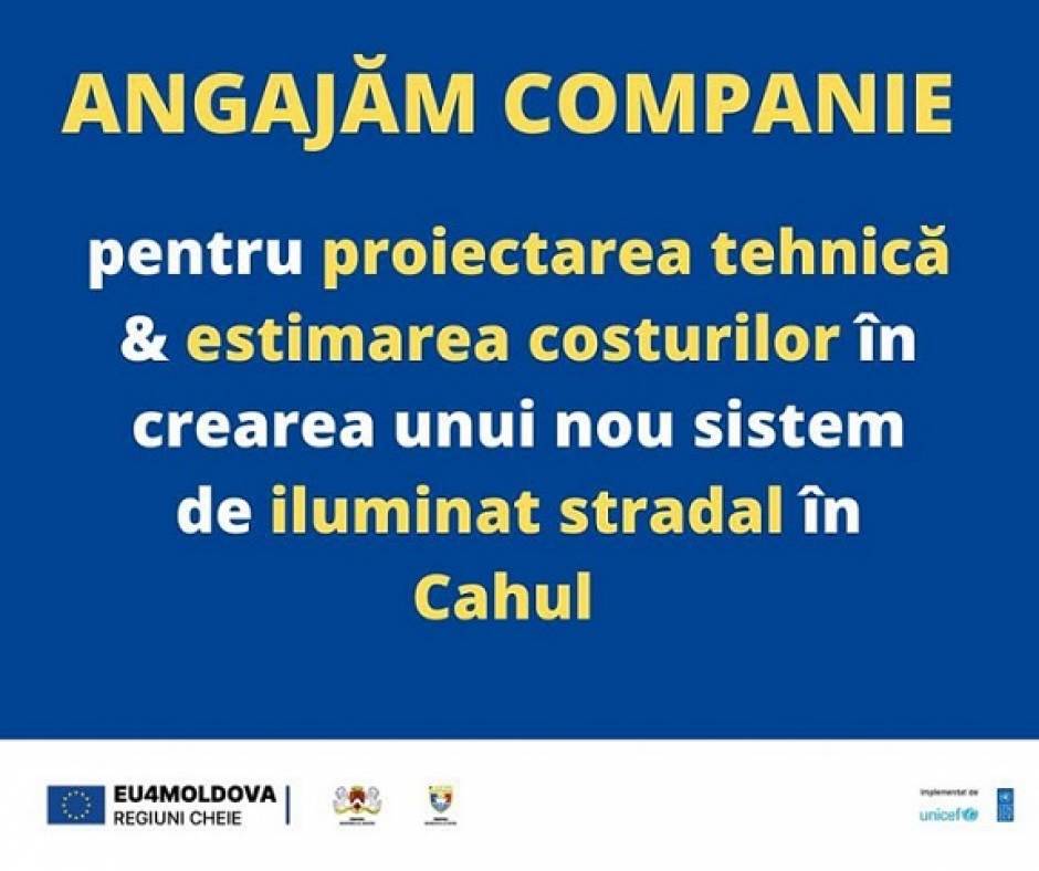 Programul EU4Moldova: Regiuni-cheie angajează companie pentru a dezvolta proiectul tehnic și a estima costurile preliminare pentru crearea unui nou sistem de iluminat public în municipiul Cahul.